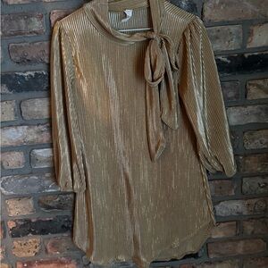 Gold Women's Top with Bow Detail